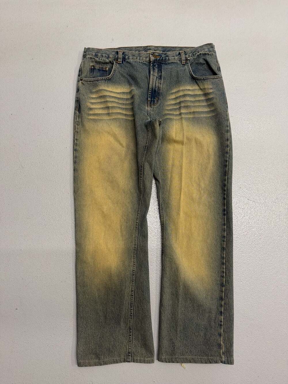 Vintage Style Mud Washed Faded Straight Fit Jeans